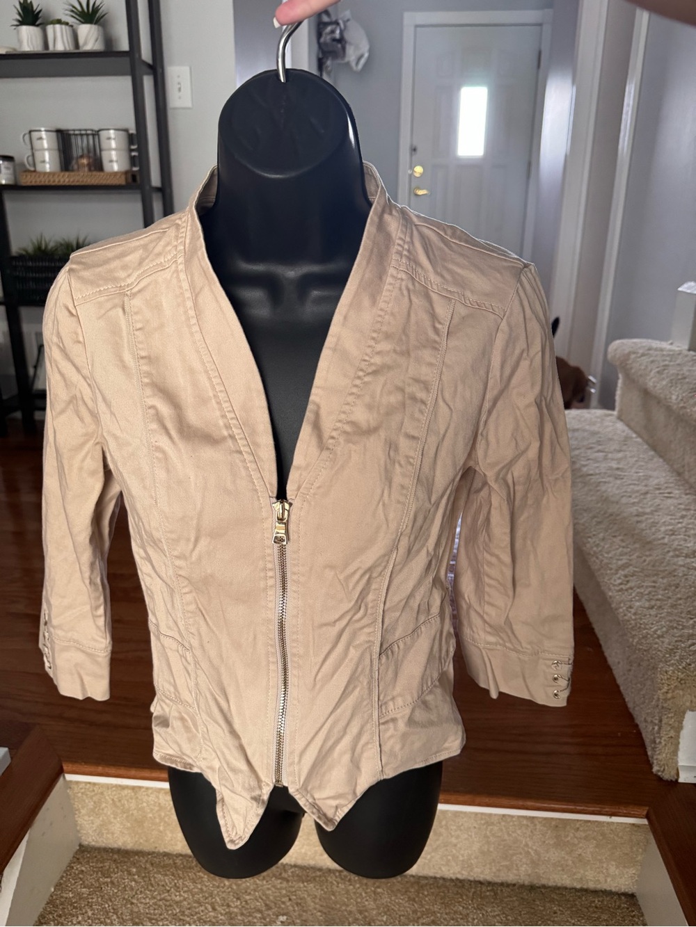 White House Black Market Neutral-Tone Zip Front Blazer